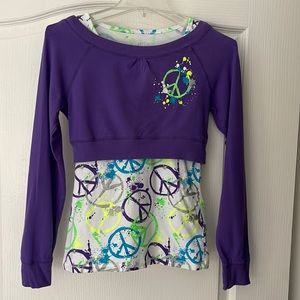 Justice girl’s (size 14) peace sign splatter paint top